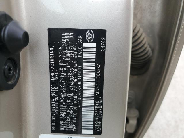 4T1BE46K89U346034 - 2009 TOYOTA CAMRY BASE SILVER photo 12