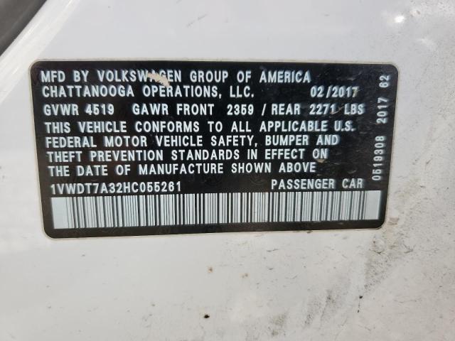 1VWDT7A32HC055261 - 2017 VOLKSWAGEN PASSAT R-LINE أبيض صورة 12