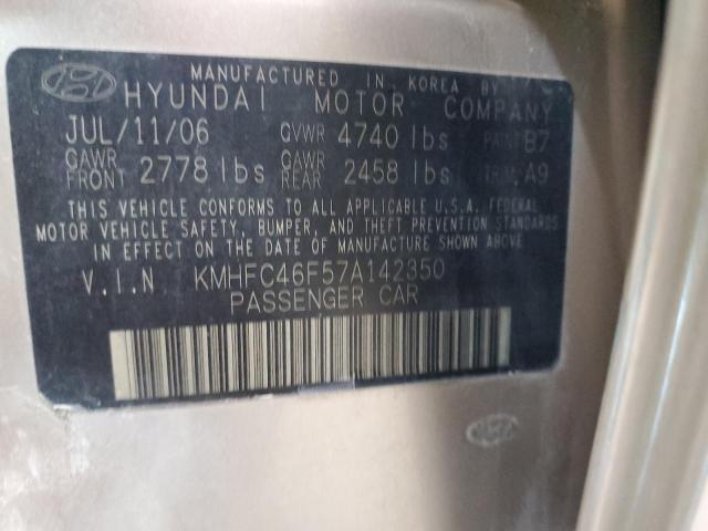 KMHFC46F57A142350 - 2007 HYUNDAI AZERA SE BEIGE photo 12