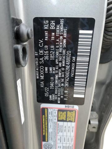 3KPA24AD2NE488020 - 2022 KIA RIO LX SILVER photo 12