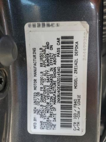 1NXBU40EX9Z014540 - 2009 TOYOTA COROLLA BASE BLACK photo 12