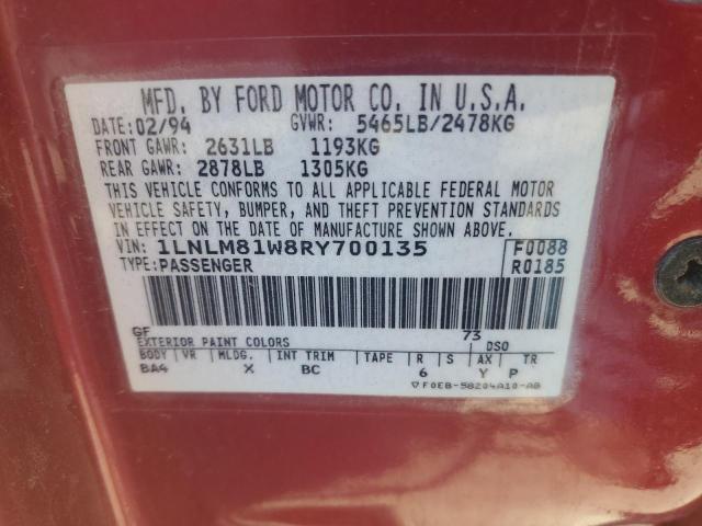 1LNLM81W8RY700135 - 1994 LINCOLN TOWN CAR EXECUTIVE BURGUNDY photo 12