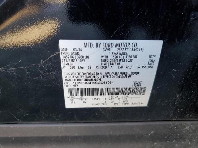 1FM5K8AR4GGC61964 - 2016 FORD EXPLORER POLICE INTERCEPTOR Qara foto 12