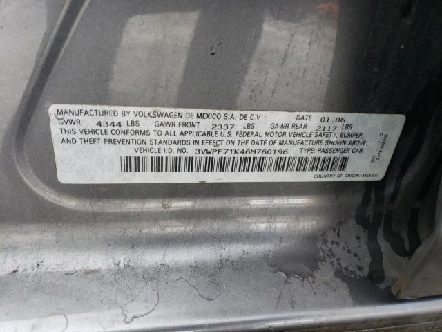 3VWPF71K46M760196 - 2006 VOLKSWAGEN JETTA VALUE GRAY photo 12