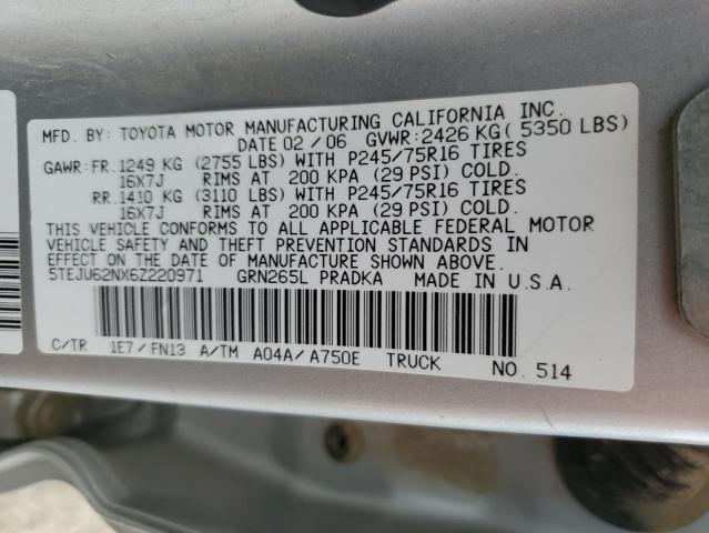 5TEJU62NX6Z220971 - 2006 TOYOTA TACOMA DOUBLE CAB PRERUNNER SILVER photo 13