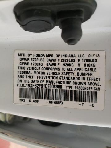 19XFB2F91DE008966 - 2013 HONDA CIVIC EXL თეთრი ფოტო 13