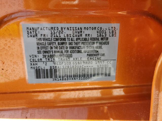 3N1AB8DVXNY310000 - 2022 NISSAN SENTRA SR ORANGE photo 12