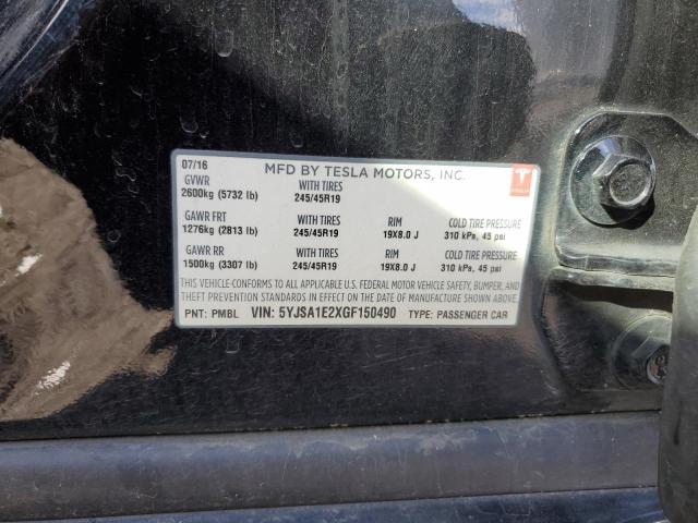 5YJSA1E2XGF150490 - 2016 TESLA MODEL S BLACK photo 12