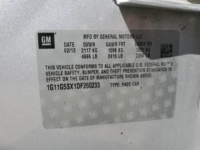 1G11G5SX1DF260233 - 2013 CHEVROLET MALIBU 3LT ვერცხლისფერი ფოტო 13