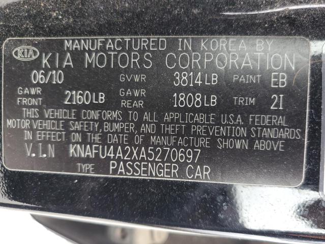 KNAFU4A2XA5270697 - 2010 KIA FORTE EX BLACK photo 12