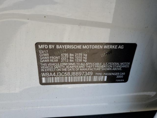 WBA4J3C58JBB97349 - 2018 BMW 430XI GRAN COUPE WHITE photo 12