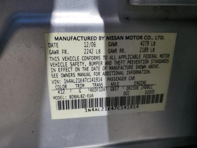 1N4AL21E47C141914 - 2007 NISSAN ALTIMA 2.5 SILVER photo 12