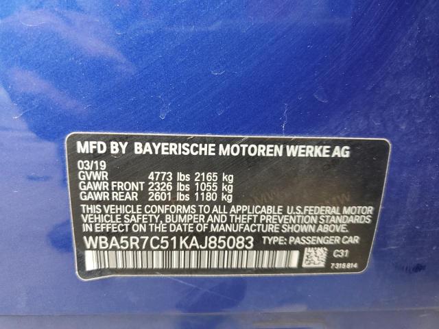 WBA5R7C51KAJ85083 - 2019 BMW 330XI BLUE photo 13