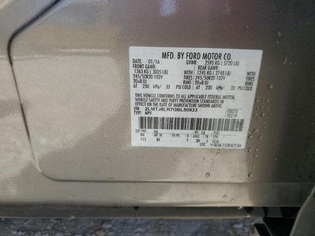 2LMTJ8LR7GBL50933 - 2016 LINCOLN MKX RESERVE 灰色 照片 14