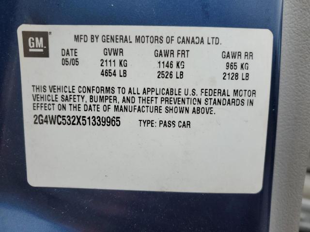 2G4WC532X51339965 - 2005 BUICK LACROSSE CX BLUE photo 12