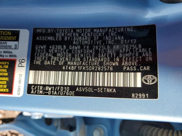 4T4BF1FK5DR282576 - 2013 TOYOTA CAMRY L BLUE photo 12