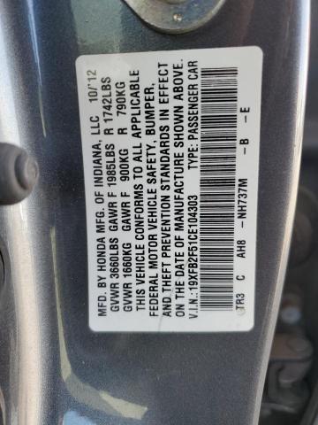 19XFB2F51CE104303 - 2012 HONDA CIVIC LX GRAY photo 12