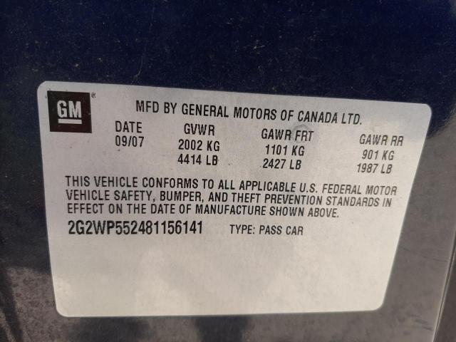 2G2WP552481156141 - 2008 PONTIAC GRAND PRIX CHARCOAL photo 10