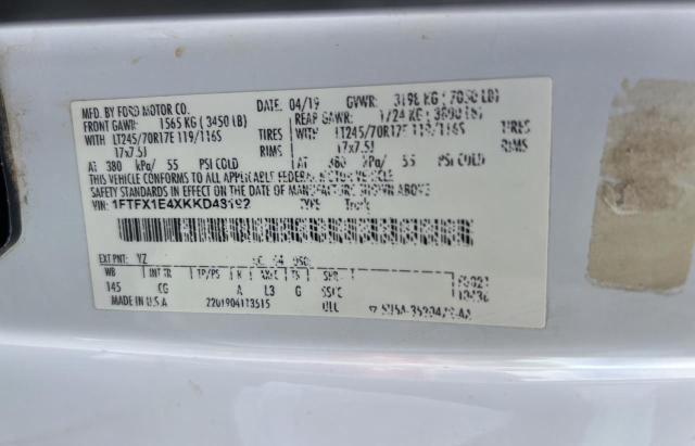 1FTFX1E4XKKD48192 - 2019 FORD F150 SUPER CAB WHITE photo 10