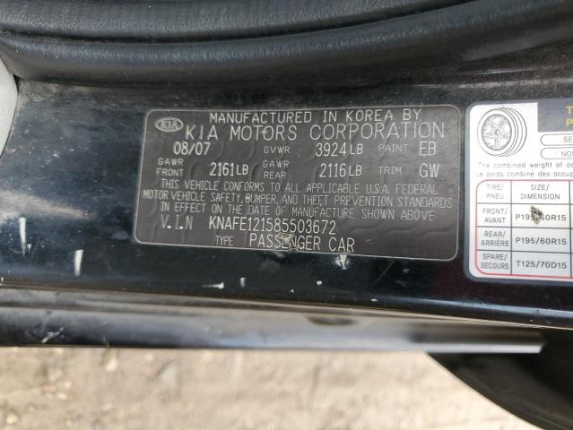 KNAFE121585503672 - 2008 KIA SPECTRA EX BLACK photo 12