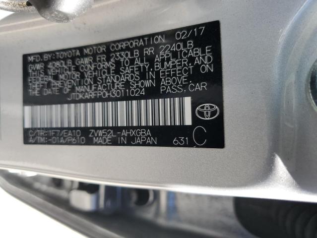 JTDKARFP0H3011024 - 2017 TOYOTA PRIUS PRIM ვერცხლისფერი ფოტო 12