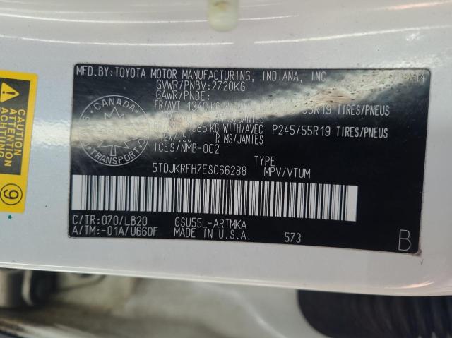 5TDJKRFH7ES066288 - 2014 TOYOTA HIGHLANDER XLE 白色 照片 10