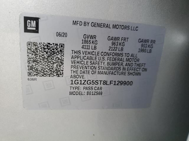 1G1ZG5ST8LF129900 - 2020 CHEVROLET MALIBU RS SILVER photo 12