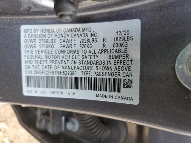 2HGFC2F81MH529390 - 2021 HONDA CIVIC SPORT 灰色 照片 12