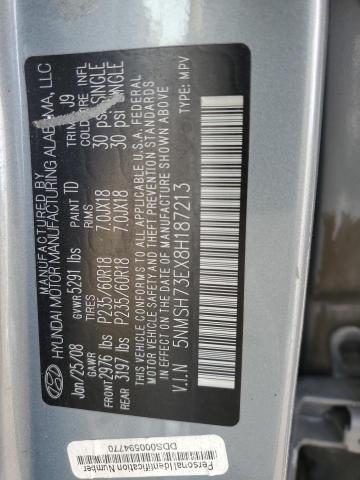 5NMSH73EX8H187213 - 2008 HYUNDAI SANTA FE SE GRAY photo 14