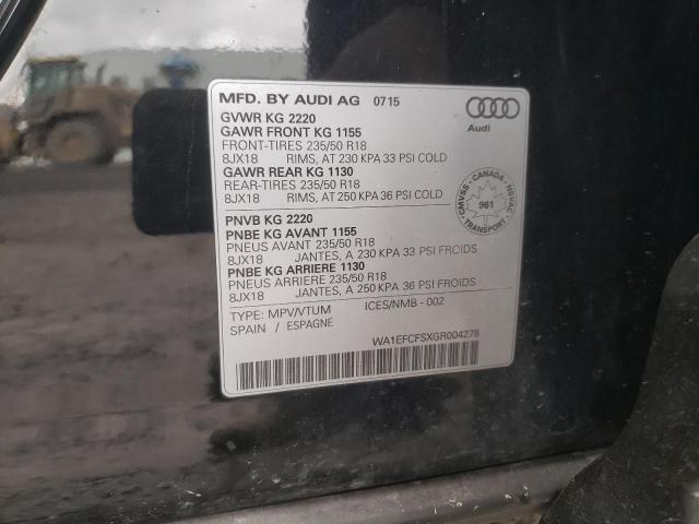 WA1EFCFSXGR004278 - 2016 AUDI Q3 PREMIUM PLUS BLACK photo 12