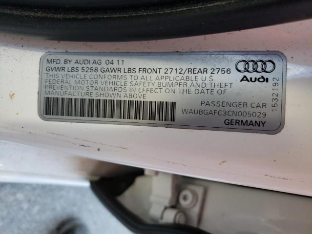 WAUBGAFC3CN005029 - 2012 AUDI A6 WHITE photo 10