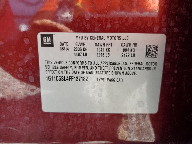 1G11C5SL4FF137182 - 2015 CHEVROLET MALIBU 1LT 栗色 照片 12