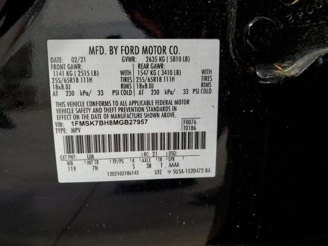 1FMSK7BH8MGB27957 - 2021 FORD EXPLORER BLACK photo 13