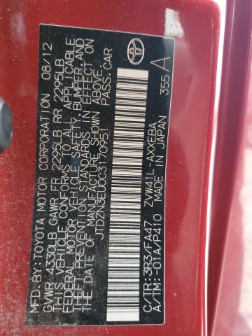 JTDZN3EU0C3170951 - 2012 TOYOTA PRIUS V RED photo 12