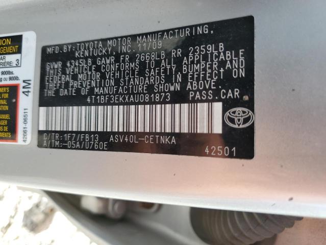 4T1BF3EKXAU081873 - 2010 TOYOTA CAMRY BASE SILVER photo 12