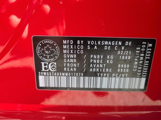 3VWG57AU9MM017079 - 2021 VOLKSWAGEN GOLF RED photo 10