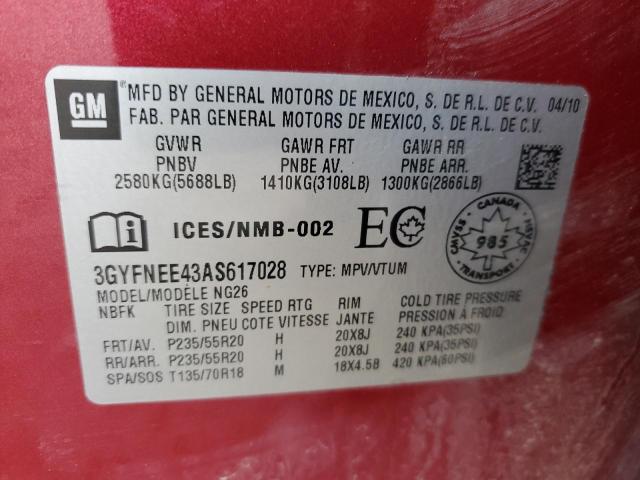 3GYFNEE43AS617028 - 2010 CADILLAC SRX PERFORMANCE COLLECTION Czerwony zdjęcie 13