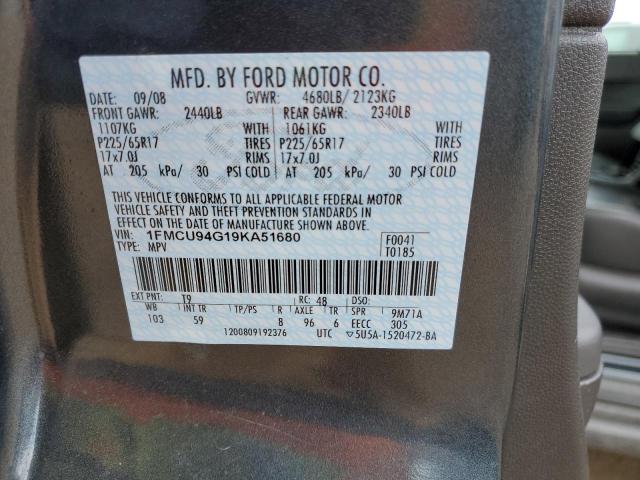 1FMCU94G19KA51680 - 2009 FORD ESCAPE LIMITED GRAY photo 12