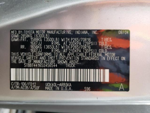 5TBBT44165S456544 - 2005 TOYOTA TUNDRA ACCESS CAB SR5 GRAY photo 12