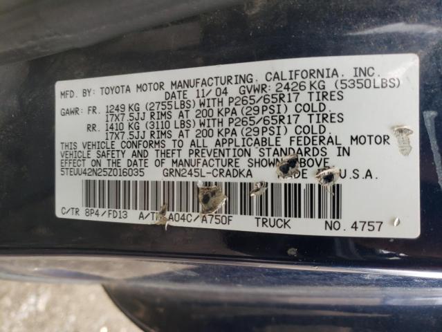 5TEUU42N25Z016035 - 2005 TOYOTA TACOMA ACCESS CAB ლურჯი ფოტო 12