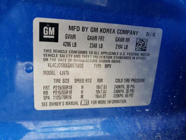 KL4CJDSBXGB675833 - 2016 BUICK ENCORE PREMIUM BLUE photo 12