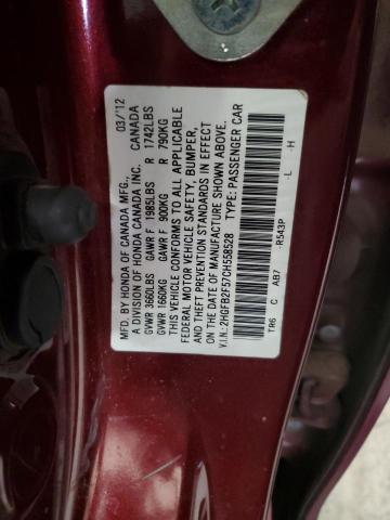 2HGFB2F57CH558528 - 2012 HONDA CIVIC LX MAROON photo 12