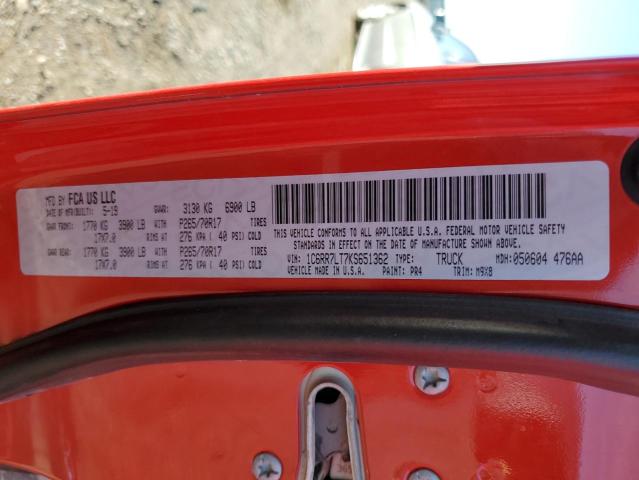 1C6RR7LT7KS651362 - 2019 RAM 1500 CLASS SLT წითელი ფოტო 12