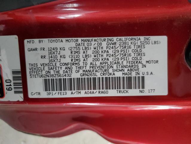 5TETU62N38Z561432 - 2008 TOYOTA TACOMA PRERUNNER ACCESS CAB RED photo 12