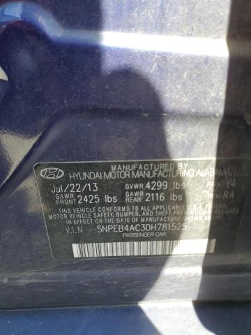 5NPEB4AC3DH781525 - 2013 HYUNDAI SONATA GLS BLUE photo 12