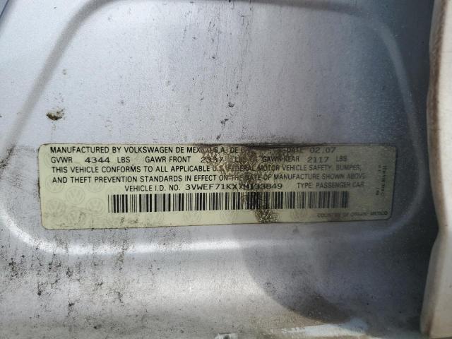 3VWEF71KX7M133849 - 2007 VOLKSWAGEN JETTA WOLFSBURG 银色 照片 12
