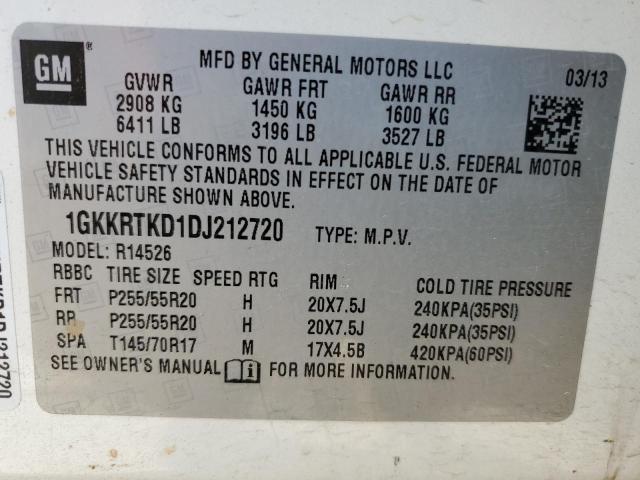 1GKKRTKD1DJ212720 - 2013 GMC ACADIA DENALI WHITE photo 13