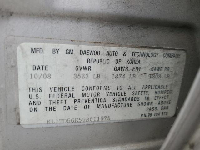 KL1TD56E59B611975 - 2009 CHEVROLET AVEO LS Gümüş foto 12