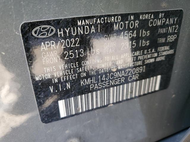 KMHL14JC9NA220891 - 2022 HYUNDAI SONATA N LINE GRAY photo 12