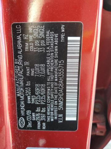 5NMSHDAG8AH355715 - 2010 HYUNDAI SANTA FE SE RED photo 13